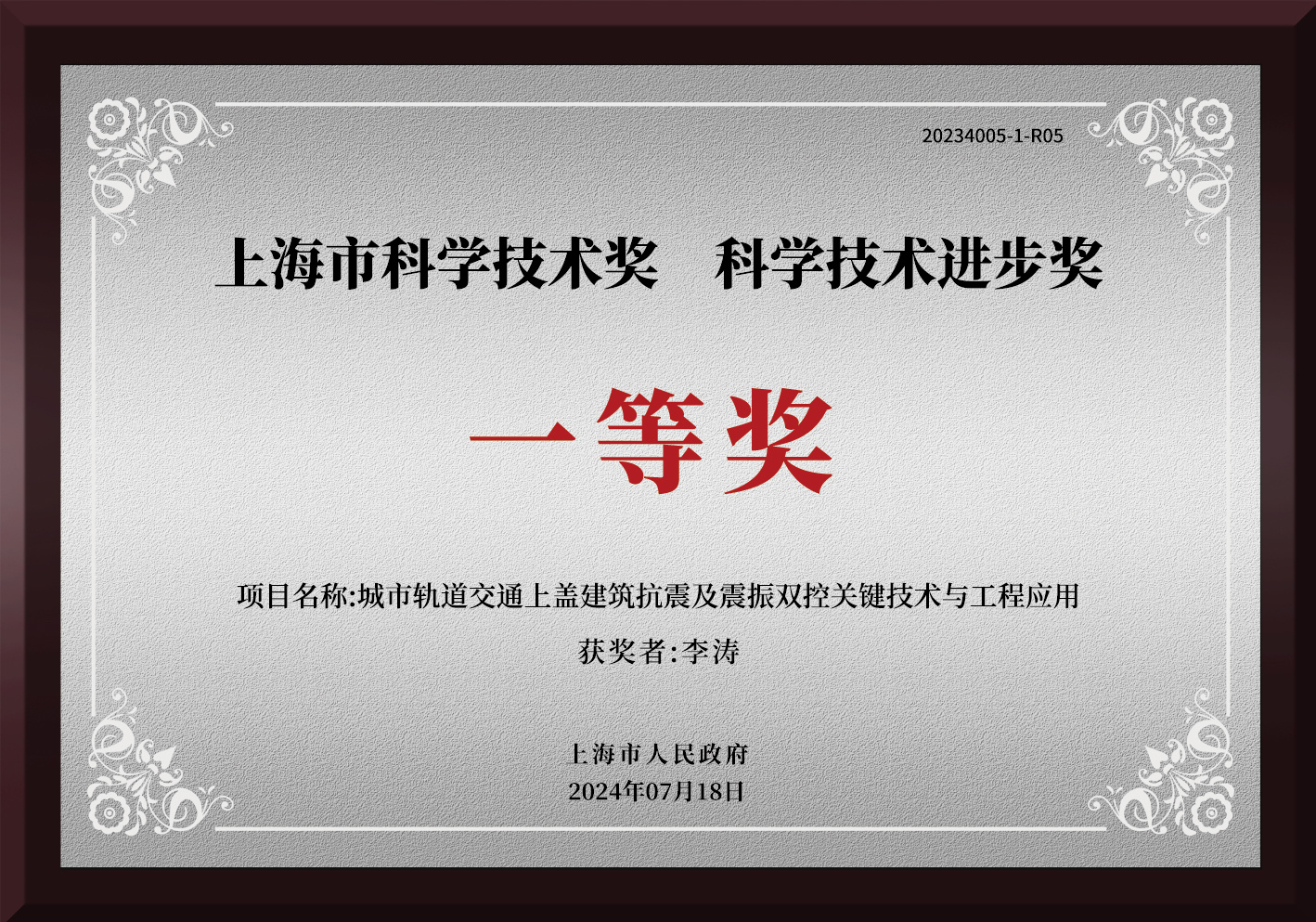 上海市科学技术奖科学技术进步奖（个人）